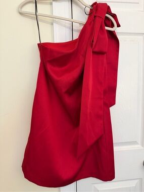 H&M Vibrant Red Dress with One-Shoulder Bow